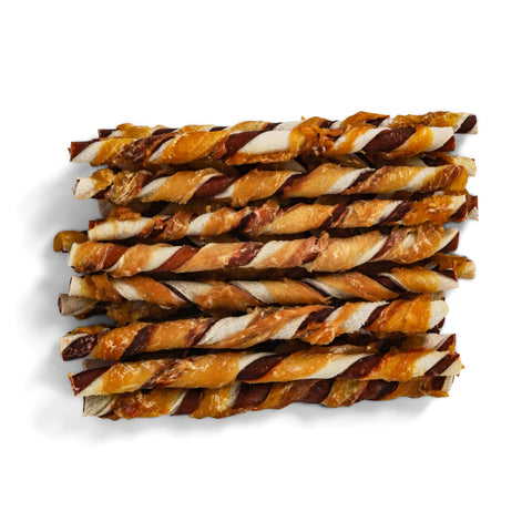 Meerkleurig gedraaide stick met kip 12.5cm 7/8mm - Per doos (15)
